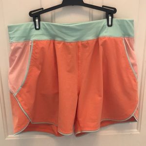 Lands End Swim Shorts, size 14, orange and aqua
